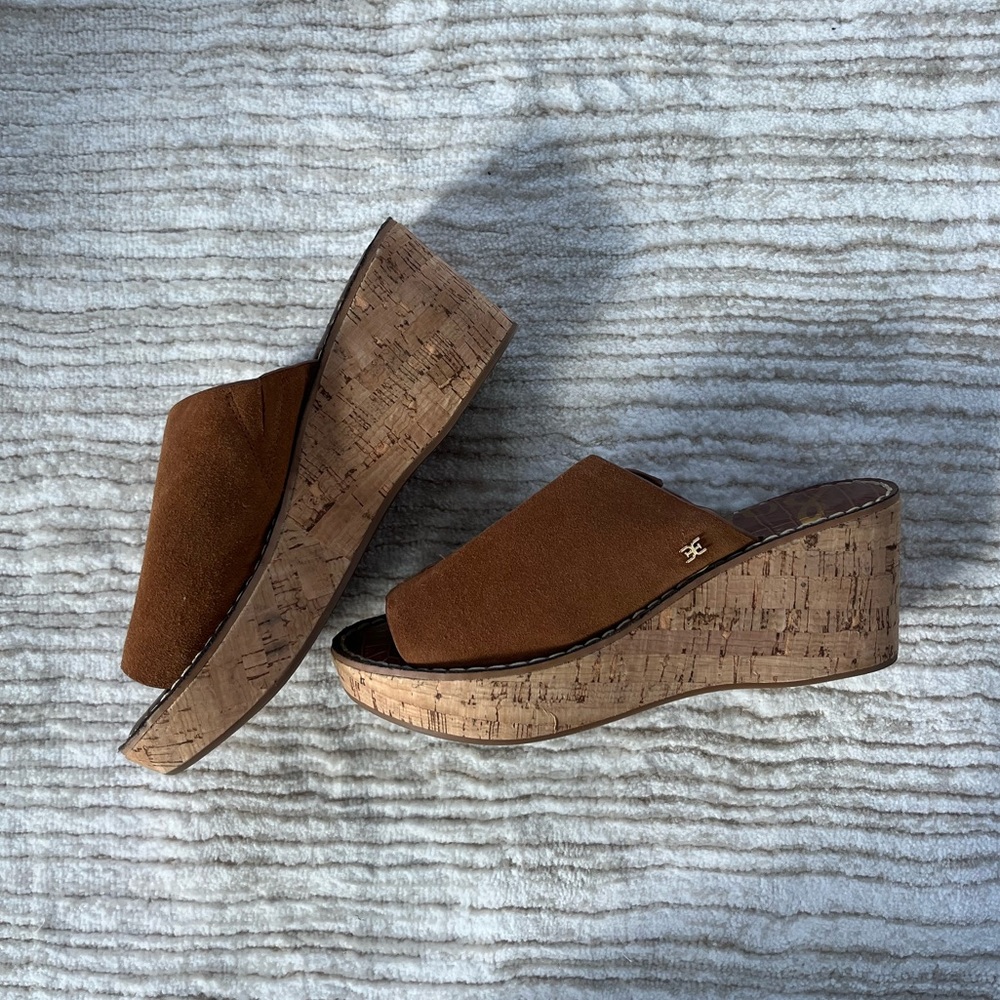 Sam Edelman tan platform cork suede wedges heels